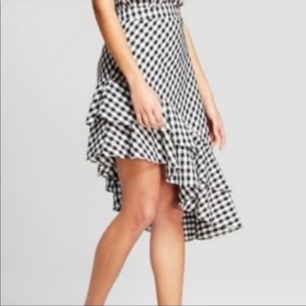 Checkered Asymmetrical Skirt, Size 2, gingham skirt
